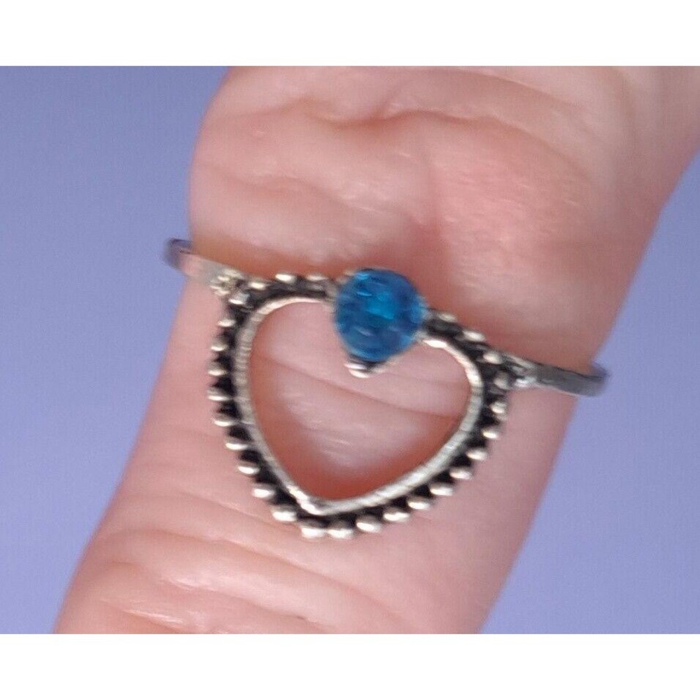 New Heart Ring Size 5.5 Silver Tone Blue Stone Fashion Jewelry Midi Pinky Kiddie